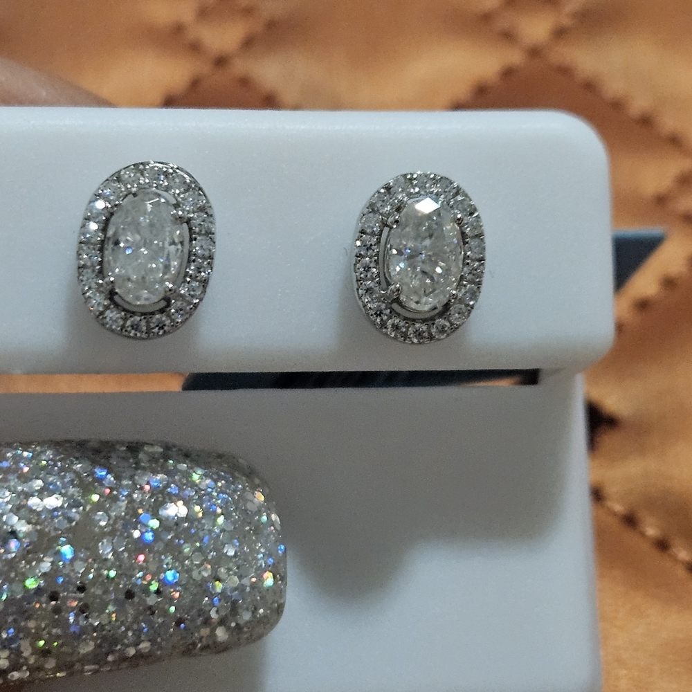 Beautiful 1.22ct Oval Halo Style Real Moissanite Earrings
